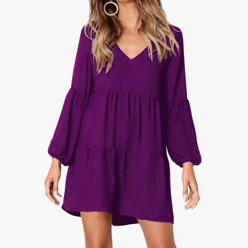 Women's Purple Babydoll Tiered mini Dress